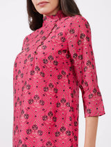 Chanderi Festive Print Dress - Pink