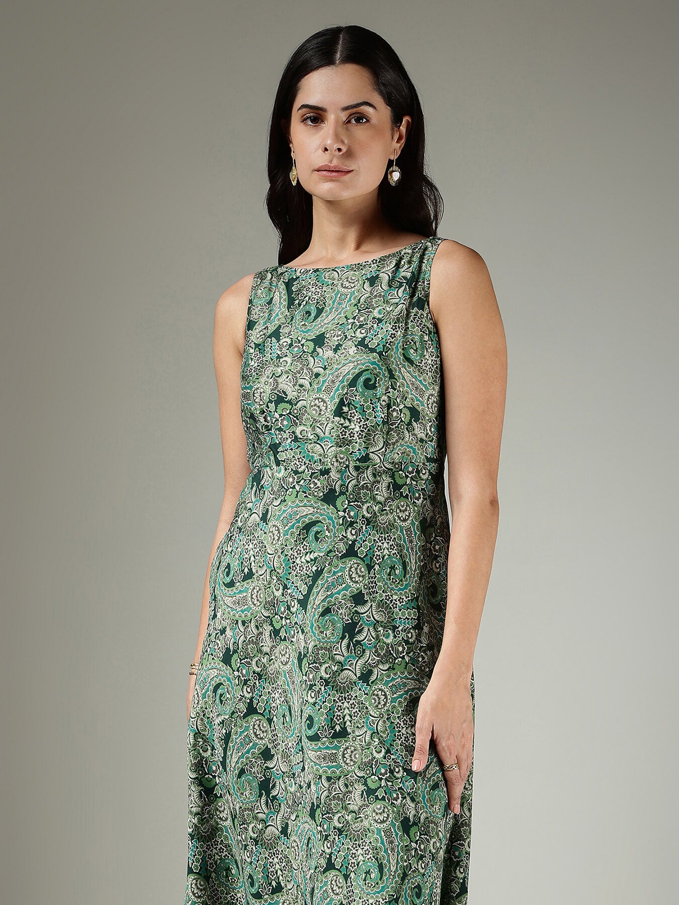 Paisley Fit & Flare Dress - Green
