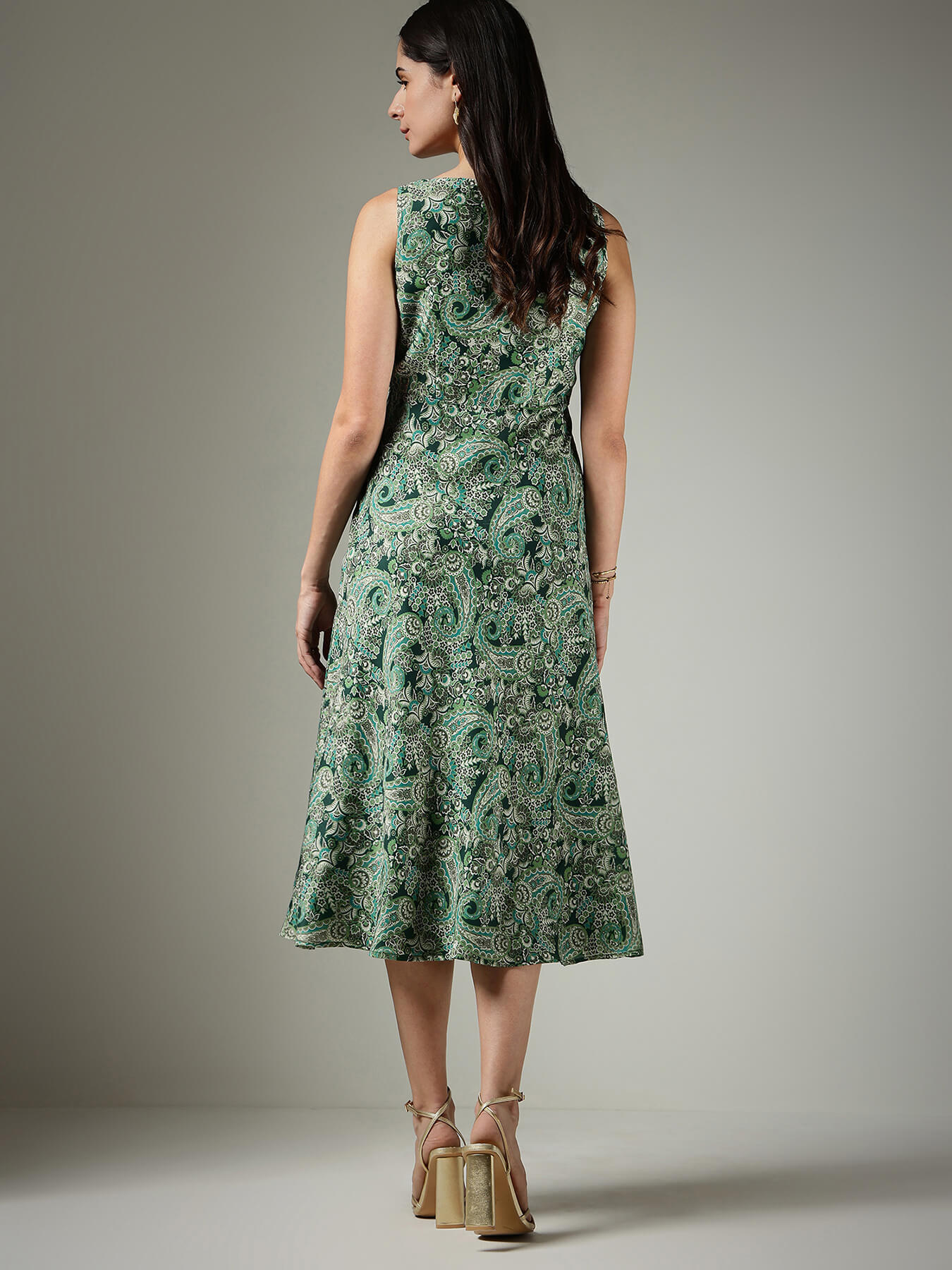 Paisley Fit & Flare Dress - Green