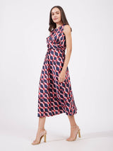 Satin Geometric Print Dress - Multicolour