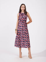 Satin Geometric Print Dress - Multicolour