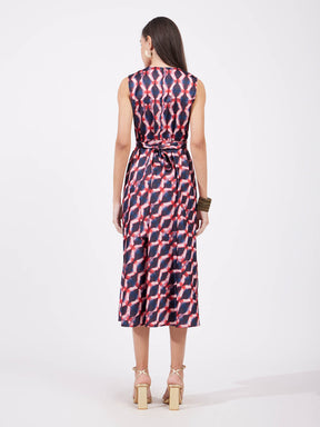 Satin Geometric Print Dress - Multicolour