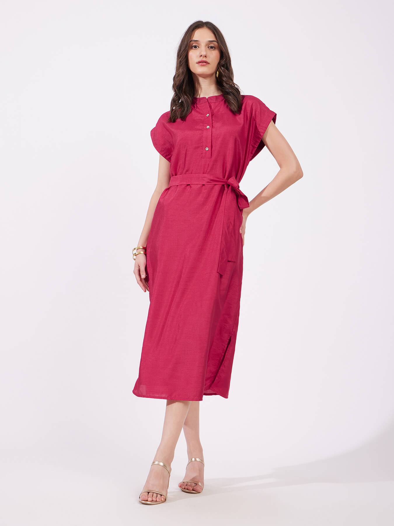 Silk Tie-Up Dress - Fuchsia