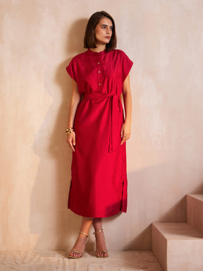 Silk Tie-Up Dress - Fuchsia