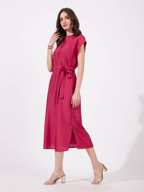 Silk Tie-Up Dress - Fuchsia