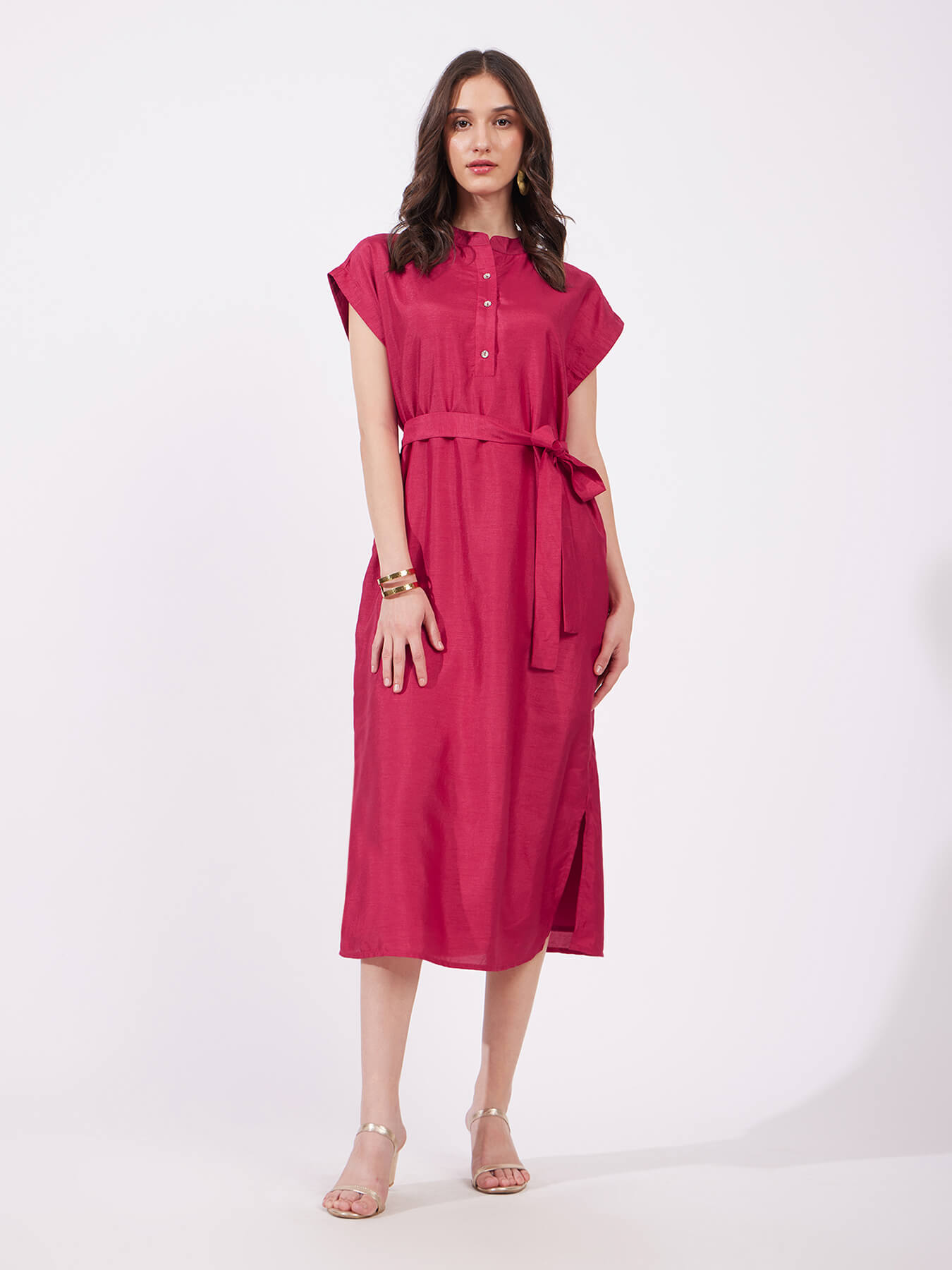 Silk Tie-Up Dress - Fuchsia