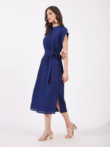 Silk Tie-Up Dress - Navy Blue