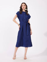 Silk Tie-Up Dress - Navy Blue