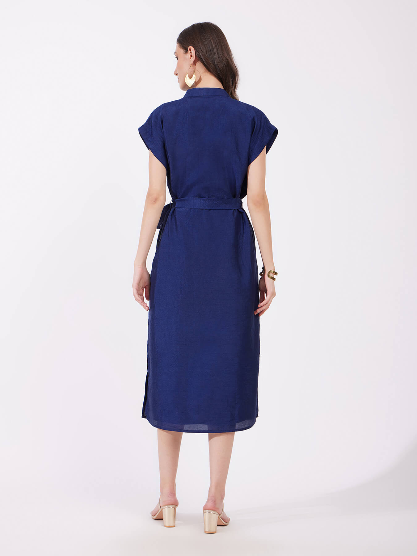 Silk Tie-Up Dress - Navy Blue