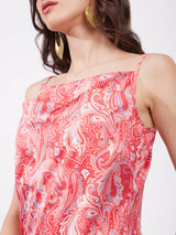 Satin Paisley Shift Dress - Red