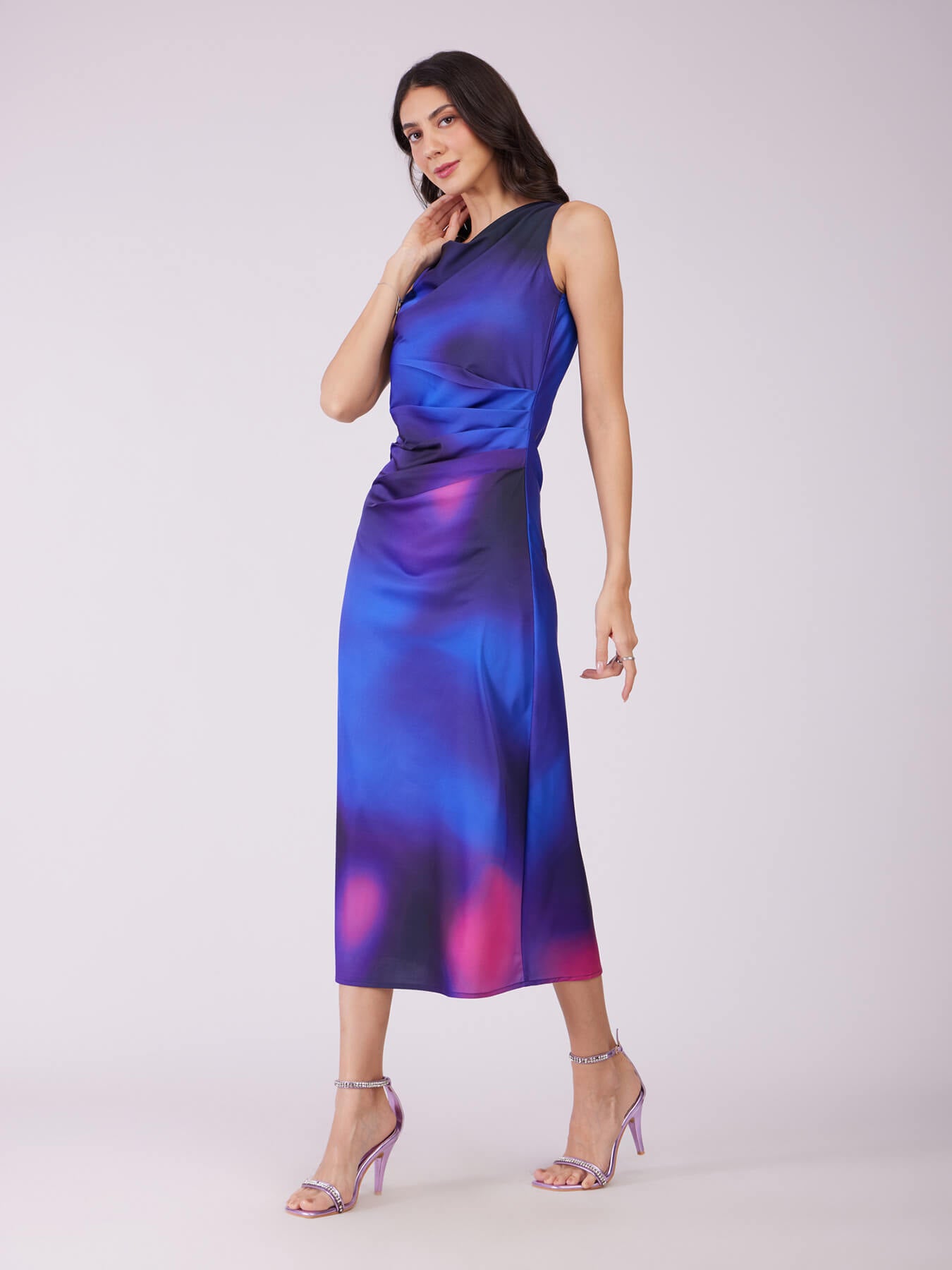 Stretch Satin Ombre Dress - Electric Blue