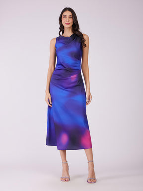 Stretch Satin Ombre Dress - Electric Blue