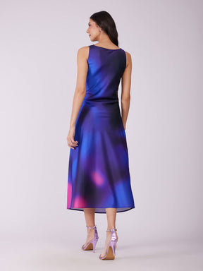 Stretch Satin Ombre Dress - Electric Blue