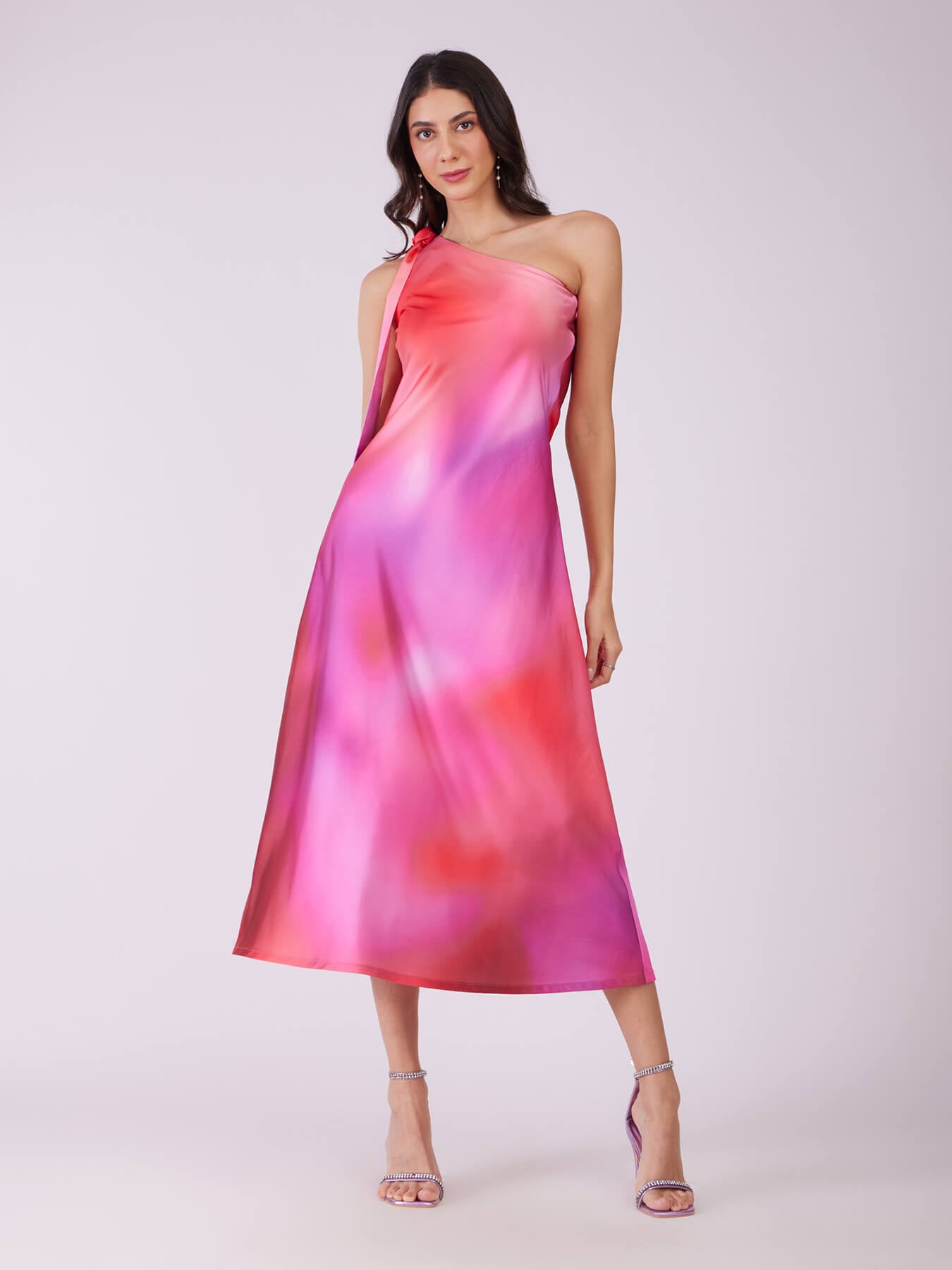 One Shoulder Ombre Dress - Pink