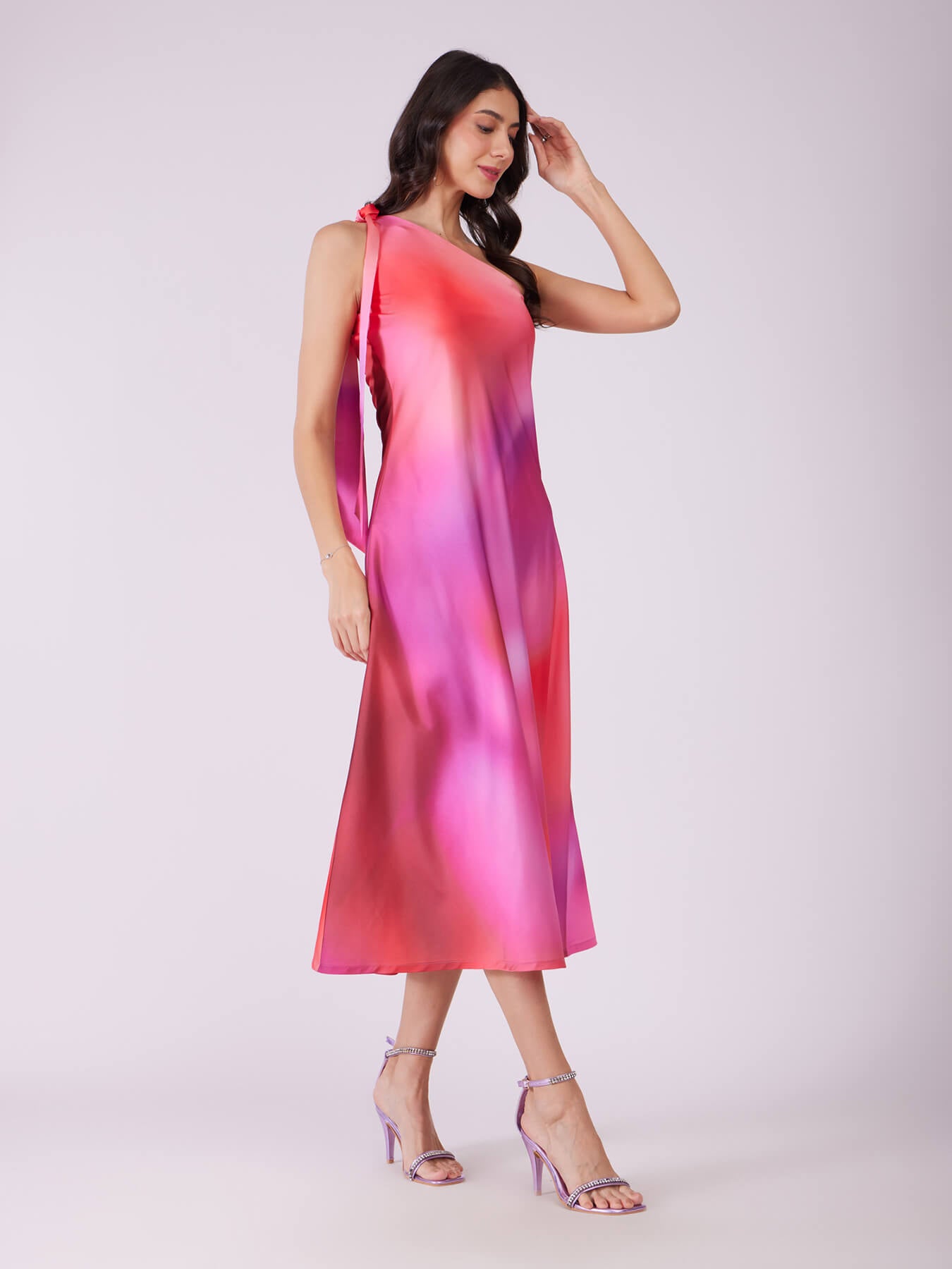 One Shoulder Ombre Dress - Pink