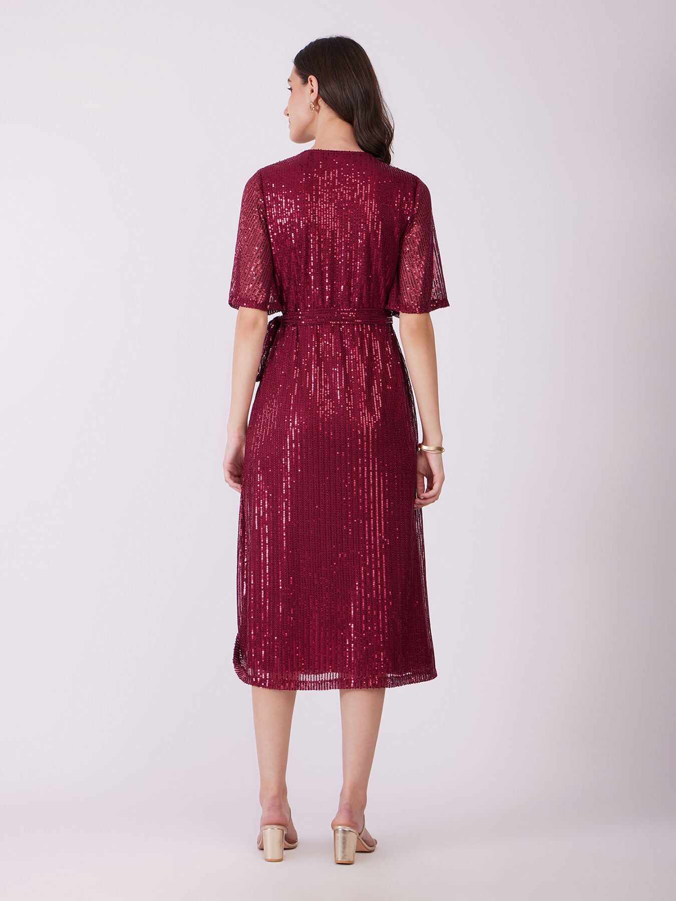 Sequin Wrap Dress - Maroon