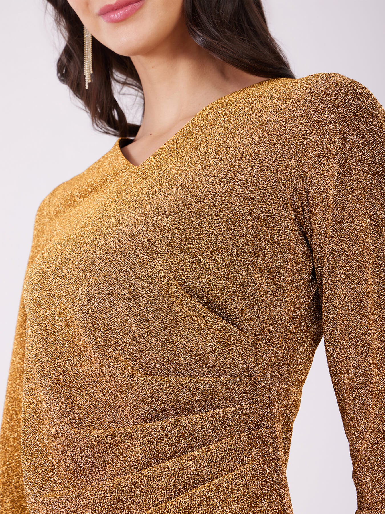Metallic Lurex Pleated Dress - Gold