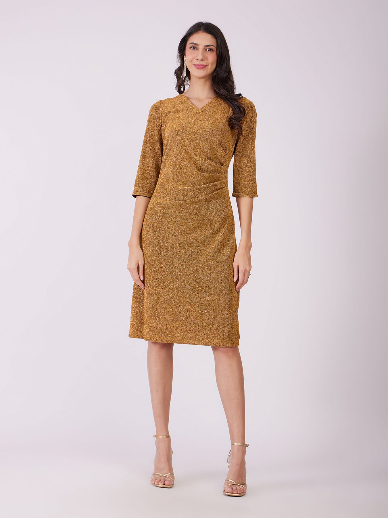 Metallic Lurex Pleated Dress - Gold