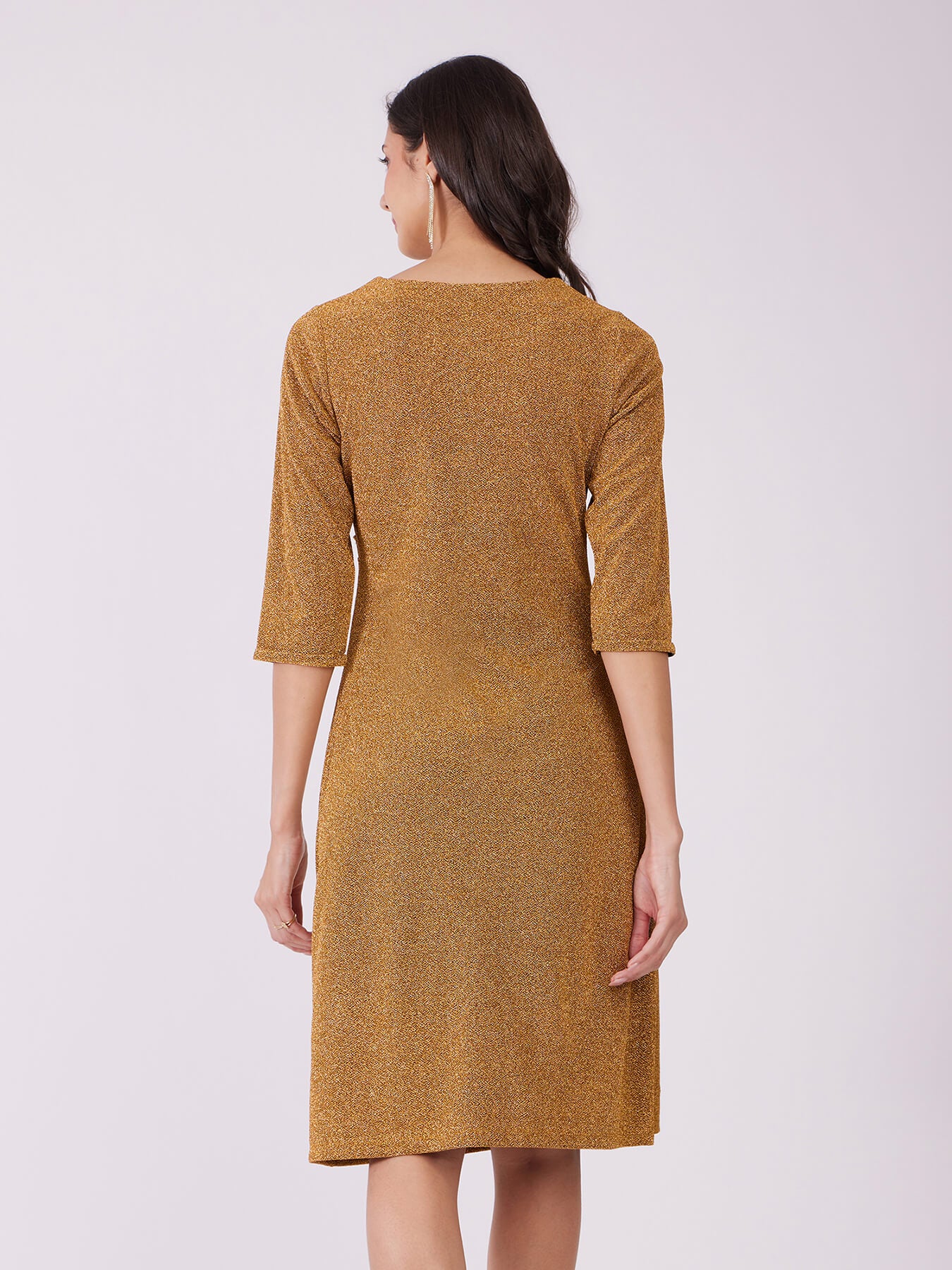 Metallic Lurex Pleated Dress - Gold