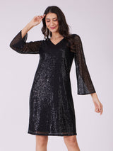 Sequin Shift Dress - Black