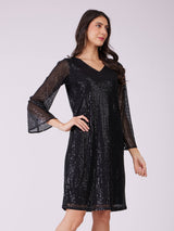 Sequin Shift Dress - Black