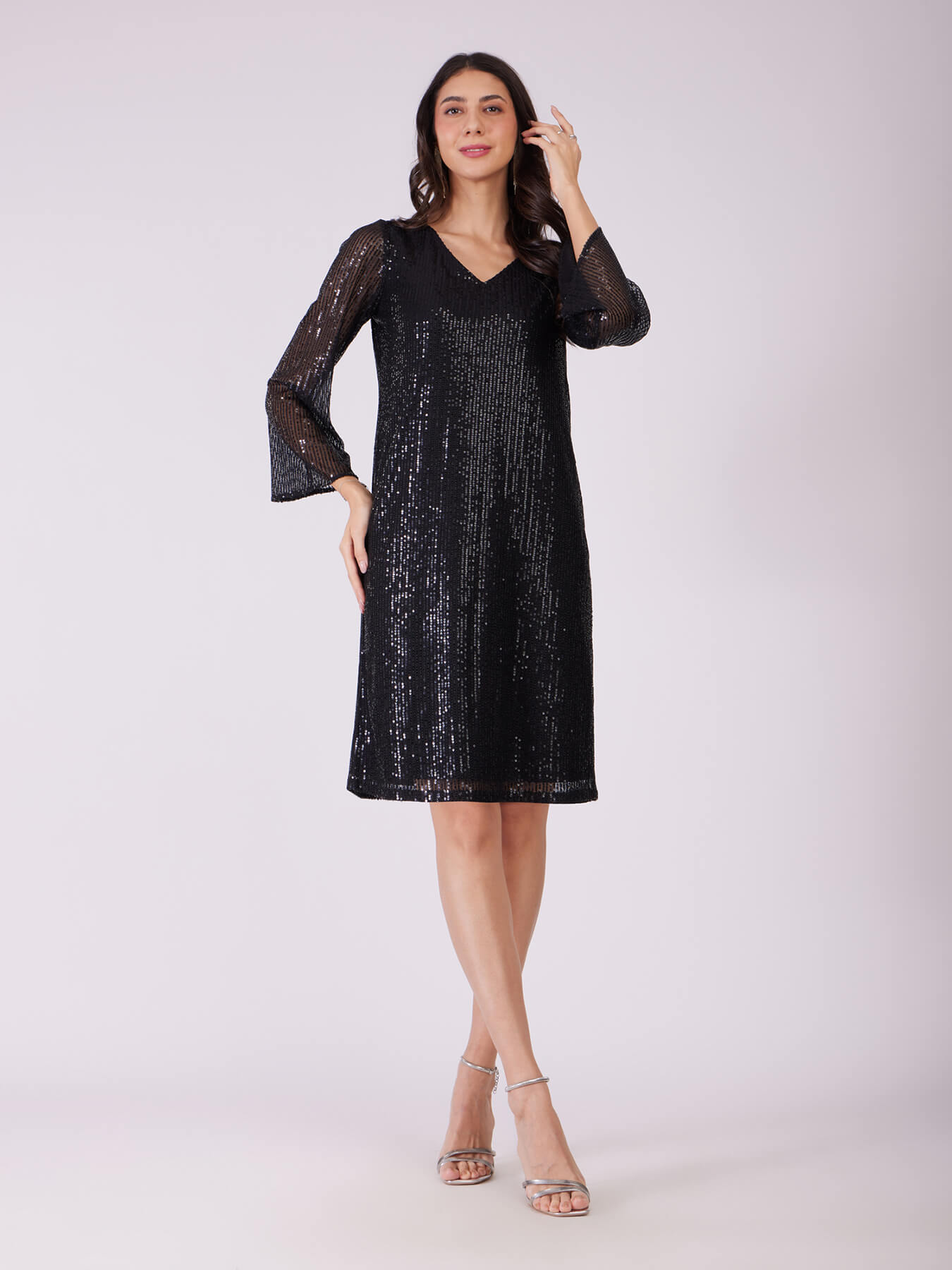 Sequin Shift Dress - Black