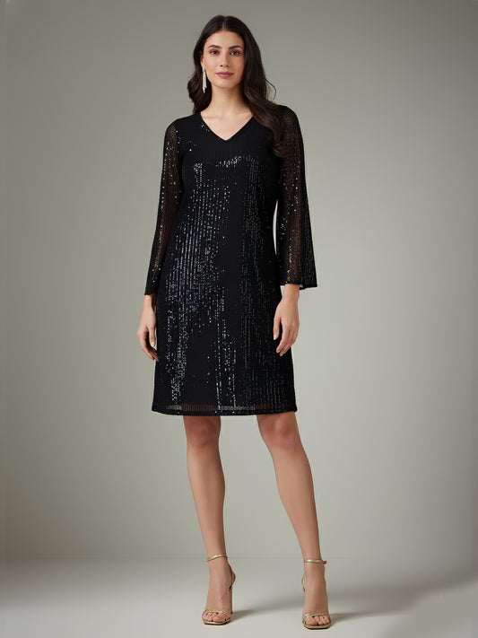 Sequin Shift Dress - Black