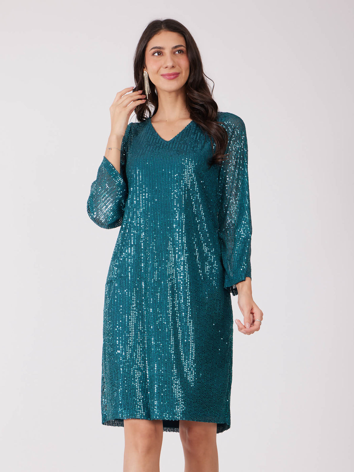 Sequin Shift Dress - Teal