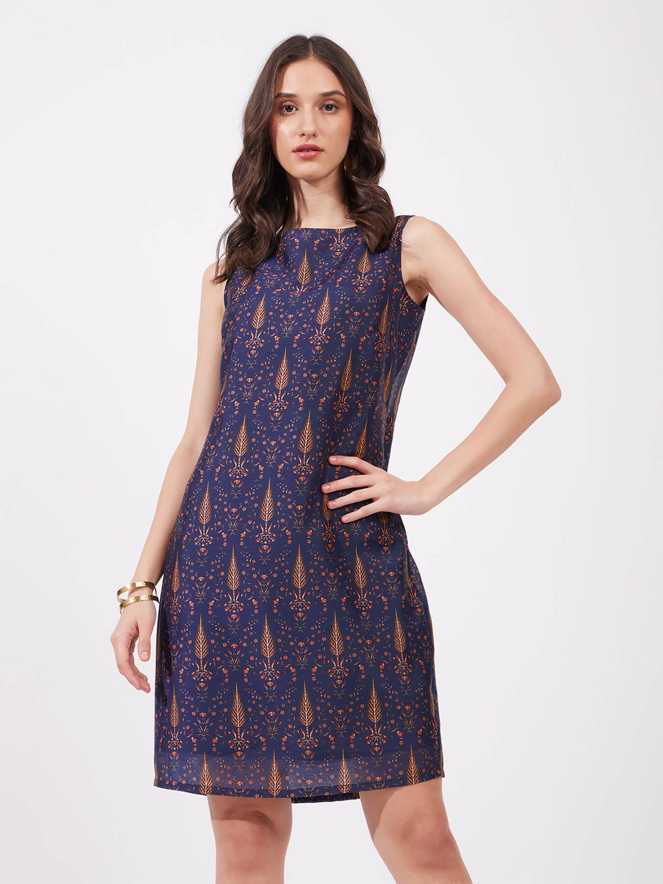 Chanderi Shift Dress - Navy Blue