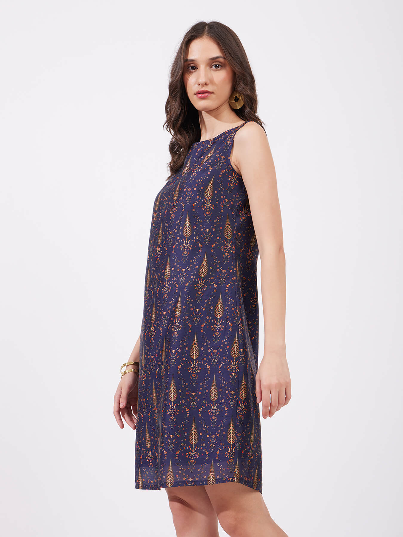 Chanderi Shift Dress - Navy Blue