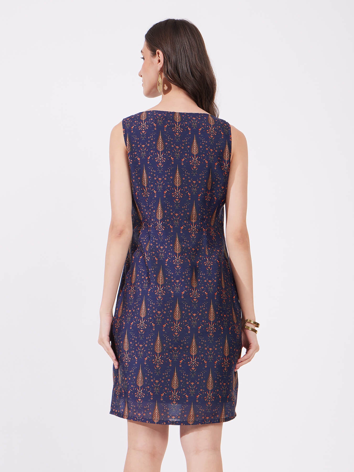 Chanderi Shift Dress - Navy Blue