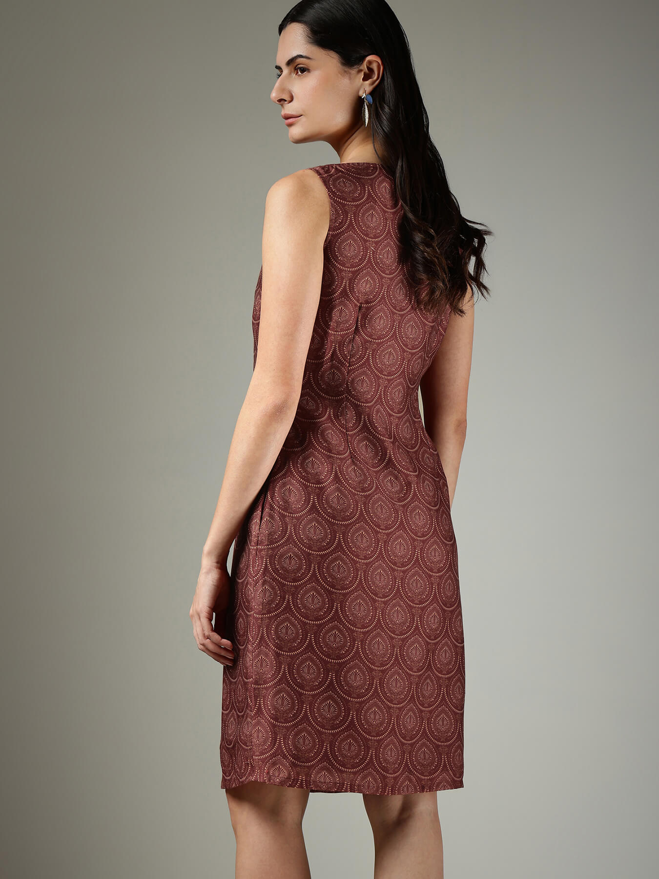 Indian Motif Shift Dress - Burgundy