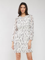 A-line Geometric Print Dress - Off White And Black