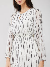 A-line Geometric Print Dress - Off White And Black