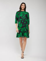 Raglan Sleeves Floral Print Dress - Black And Green