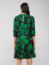 Raglan Sleeves Floral Print Dress - Black And Green