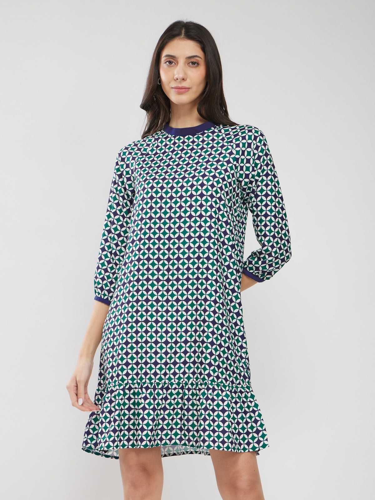 Geometric Print Tiered Dress - Multicolour