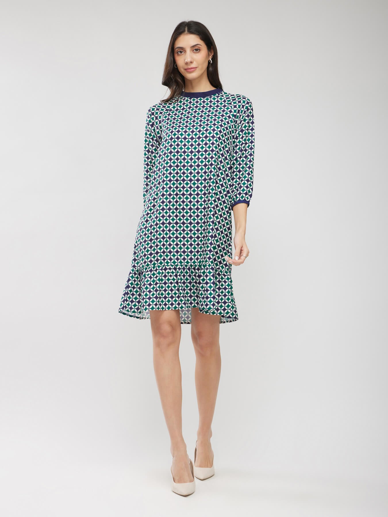 Geometric Print Tiered Dress - Multicolour