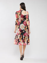 Chiffon Floral Print Dress - Black And Multicolour