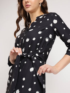 Geometric Print Shirt Dress - Black And Off White