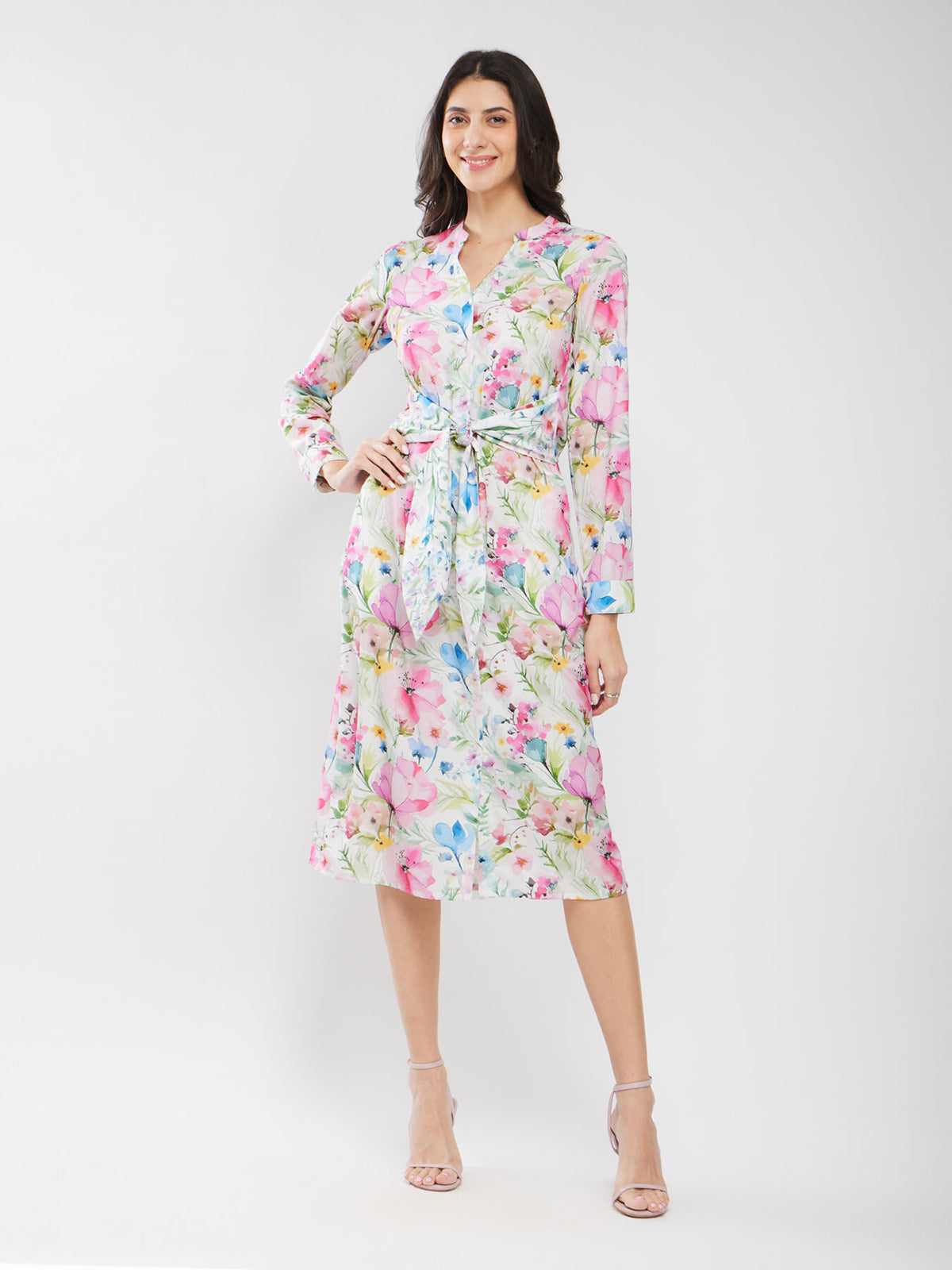 Floral Print Shirt Dress - Multicolour