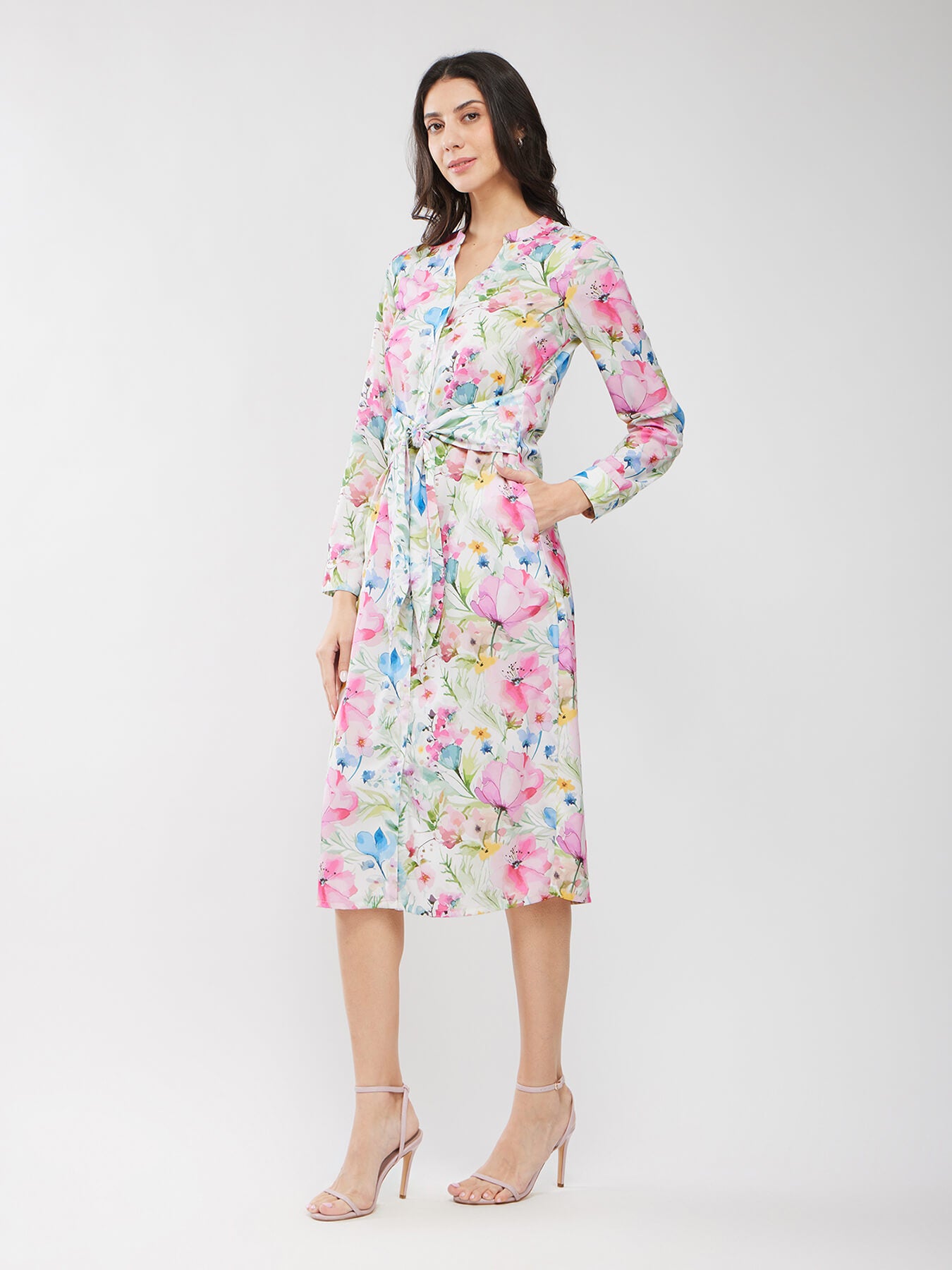 Floral Print Shirt Dress - Multicolour