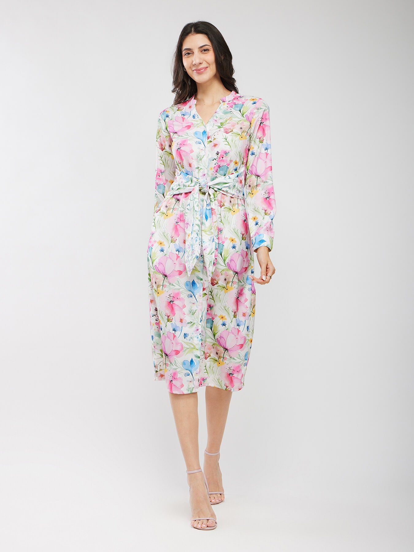 Floral Print Shirt Dress - Multicolour