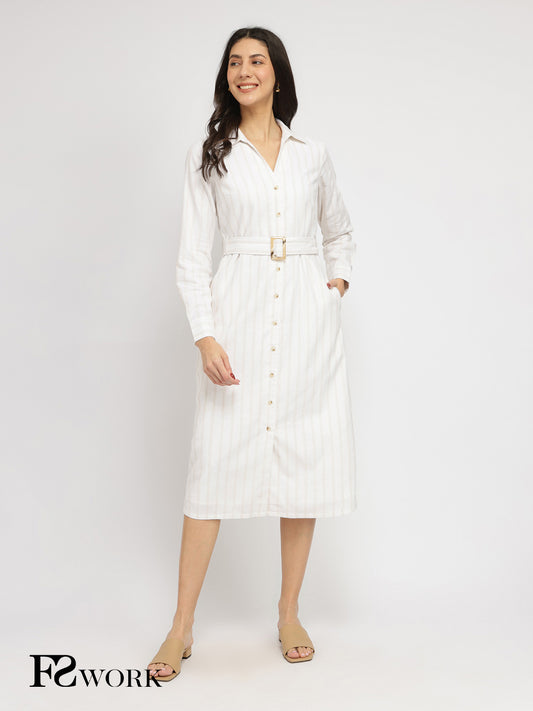 Cotton Linen Shirt Dress - White