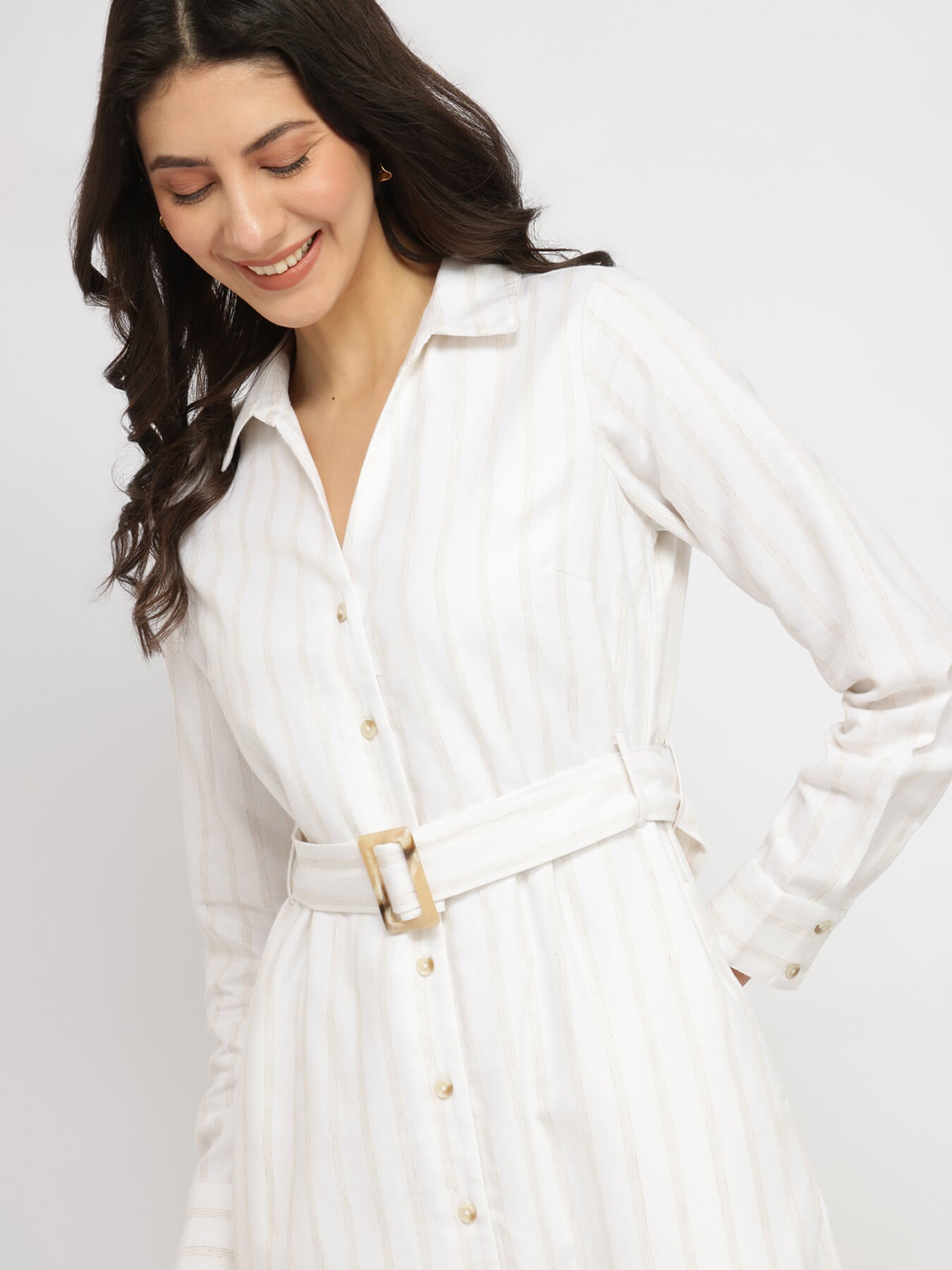 Cotton Linen Shirt Dress - White