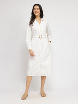 Cotton Linen Shirt Dress - White