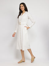 Cotton Linen Shirt Dress - White