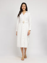 Cotton Linen Shirt Dress - White