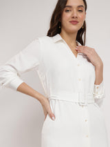 V-Neck Shirt Dress - White