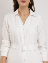 V-Neck Shirt Dress - White